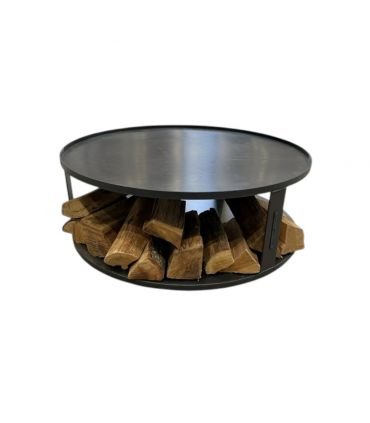 Support pour bol à feu avec range-bûches intégré, 102cm, acier brut, CookKing, 111043