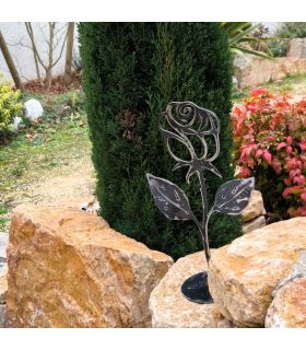 Rose en acier décoration d'exterieur, 35cm de hauteur, ROULAND