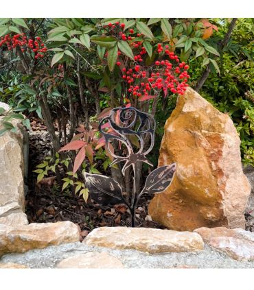 Rose en acier décoration d'exterieur, 35cm de hauteur, ROULAND