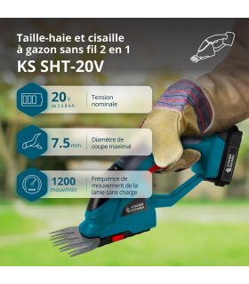 Taille-haie et cisaille à gazon sans fil 2 en 1 KS SHT-20V