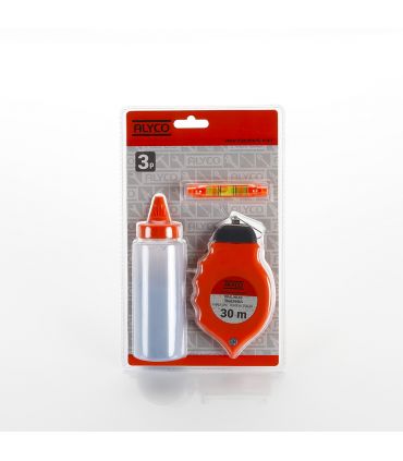 SET DE 3 PCES CORDEAU TRACEUR, BIDON DE POUDRE ET MINI NIVEAU ALYCO ORANGE
