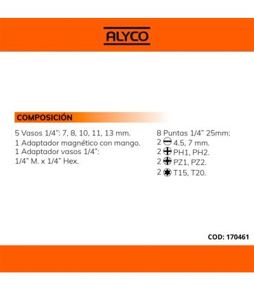 SET 15PCS ADAPTATEUR+DOUILLES+EMBOUTS ALYCO ORANGE