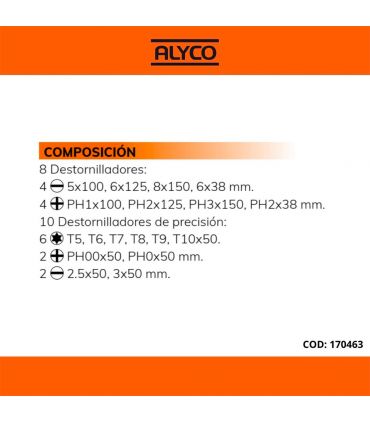 SET MIXTE 18PCES TOURNEVIS ALYCO ORANGE