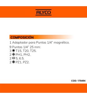 SET 10 PCS EMBOUTS DE 1/4" DANS BOÎTIER EN PLASTIQUE ALYCO ORANGE