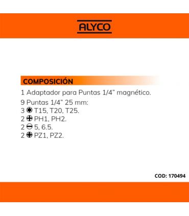 SET 10 PCS EMBOUTS DE 1/4" DANS BOÎTIER EN PLASTIQUE ALYCO ORANGE