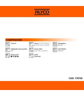 SET DE CLÉS À DOUILLES ET ACCESSOIRES 1/4" 35 PCS ALYCO ORANGE