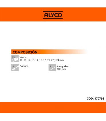 SET DE DOUILLES ET CLIQUET 12 PCS 1/2" ALYCO ORANGE