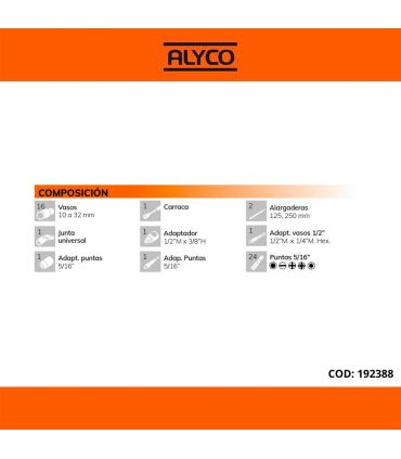 SET DE DOUILLES ET ACCESSOIRES 48 PCS 1/2" ALYCO ORANGE