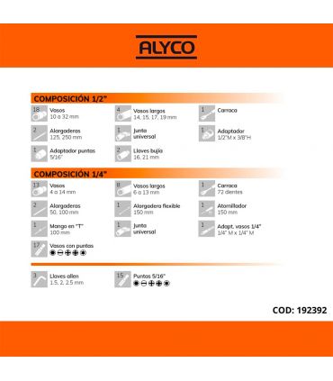 SET DE CLÉS ET ACCESSOIRES 94 PCS DE 1/2" - 1/4" ALYCO ORANGE
