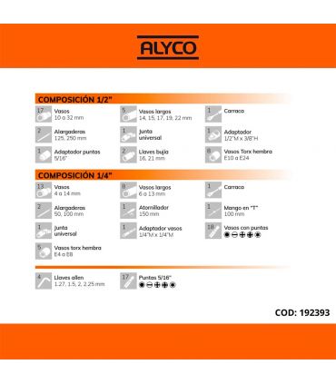 SET DE CLÉS ET ACCESSOIRES 110 PCS DE 1/2" - 1/4" ALYCO ORANGE