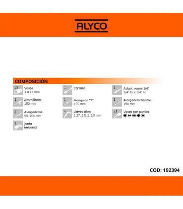 SET DE CLÉS À DOUILLE ET ACCESSOIRES DE 1/4" 46 PIÈCES ALYCO ORANGE