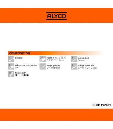 SET DE DOUILLES ET ACCESSOIRES 31 PCS 1/4" ALYCO ORANGE