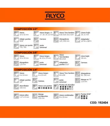 SET DE CLÉS ET ACCESSOIRES 219 PCS DE 1/2\" - 1/4\" - 3/8\" ALYCO ORANGE