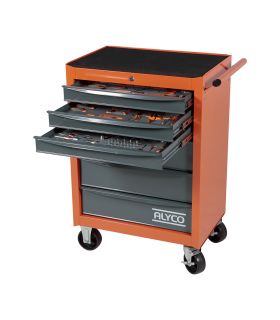 GRAND CHARIOT ALYCO ORANGE 6 TIROIRS AVEC 162 OUTILS