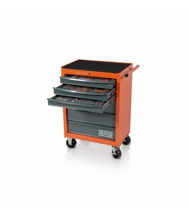 GRAND CHARIOT ALYCO ORANGE 6 TIROIRS AVEC 162 OUTILS