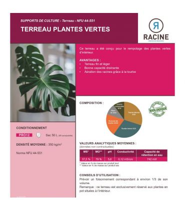 Terreau plantes vertes, 10 sacs de 50L - PRO12-10x50