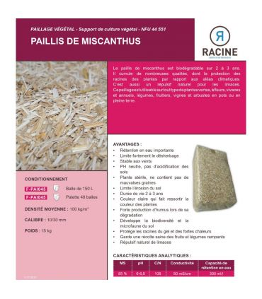 Paillis de miscanthus pour retenir l'eau - balle de 150 litres pour 4m²