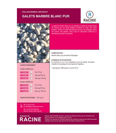 Paillage marbre blanc finition lumineuse du jardin 500kg RACINE F-PAI047