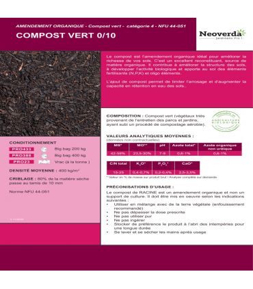 Compost vert bio activation biologique du sol 400kg RACINE PRO388