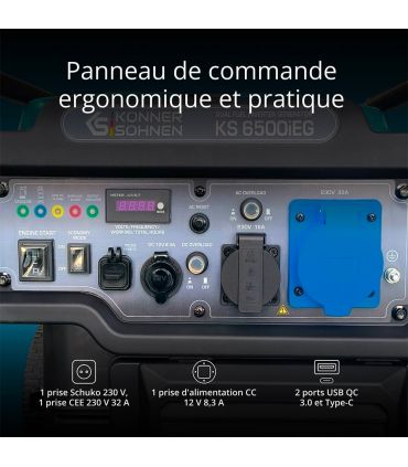 Générateur inverter bi carburation essence/gaz 6500W moteur de 306cc KÖNNER & SÖHNEN KS 6500iEG