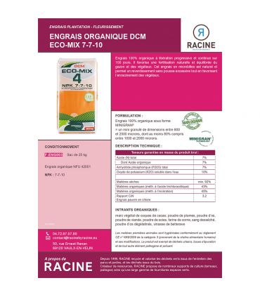Engrais NPK bio pour nutrition complète 25kg RACINE F-ENG003