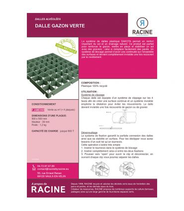 Dalle gazon verte 4cm 4 plaques pour stabilisation du sol 10m² RACINE F-AME060-10x1