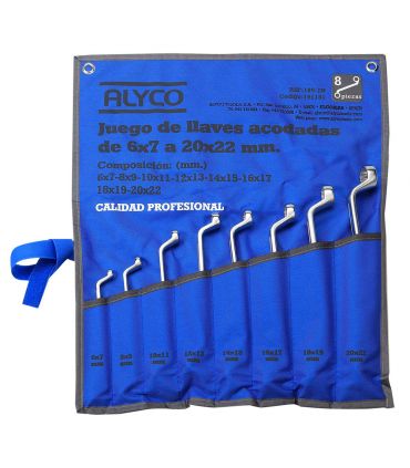 Set 8 clés angulaires 2 mâchoires en pouces ALYCO 190090