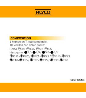 Set 11 en 1 manche en t + 10 tiges ALYCO 195284