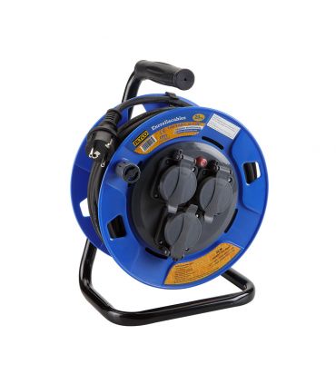 Enrouleur de câble en cuivre à tambour avec 4 prises et thermostat avec couvercles de sécurité, ip55, 40 mètres de câble 199428