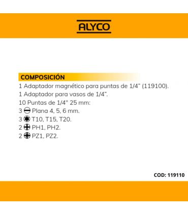Set d’adaptateur magnétique + 11 embouts ALYCO 119110