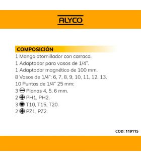 Set tourn. avec cliquet+pcs+douilles ALYCO 119115