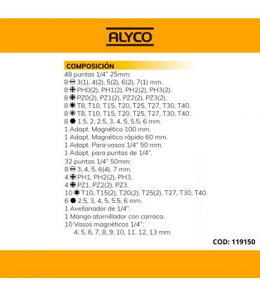 Set 96 pcs tournevis+embouts+douilles ALYCO 119150
