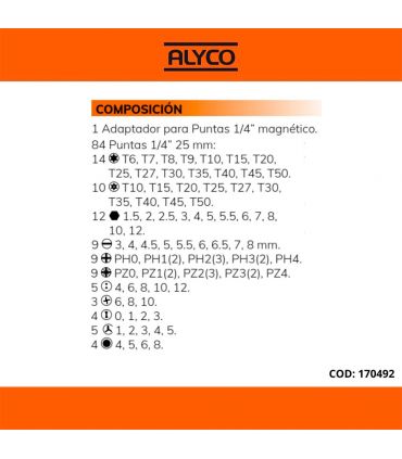 Set de 85 pcs embouts 1/4 dans un boîtier plastique alyco orange ALYCO 170492