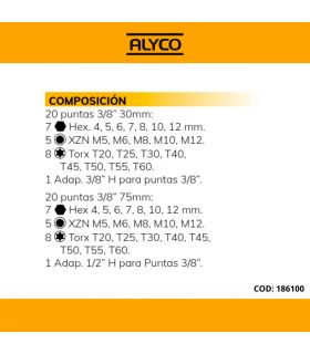 Set embouts 42 pcs de 3/8 c/métallique ALYCO 186100