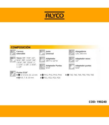 Set clé a douille 1/2 47 pièces pouces ALYCO 190240