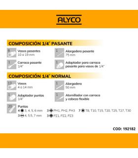 Set de douilles 1/4 passantes 47 pièces ALYCO 192182