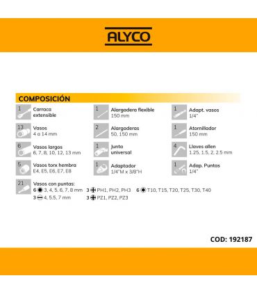 Set de douilles 1/4 58 pièces ALYCO 192187