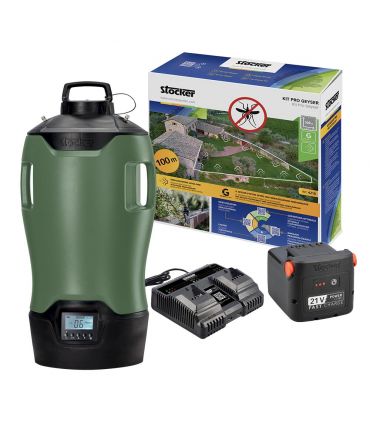 Pack nébuliseur anti-moustique e-25 ml 21V + Kit Geyser 100m de tuyau + Batterie 4,0Ah + Chargeur rapide 21V STOCKER PACK 439-2