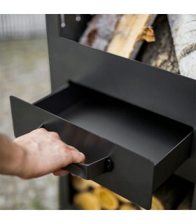 Poêle à bois d'extérieur ROSA, avec rangement pour bois, acier naturel, CookKing, 111485