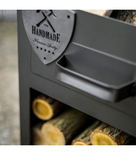 Poêle à bois d'extérieur ROSA, avec rangement pour bois, acier naturel, CookKing, 111485