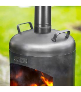 Poêle à jardin Faro, acier naturel, rangement bûches inclus, CookKing, 111480