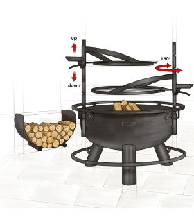 Braséro de jardin BANDITO, grille multifontionnelle inclue, acier naturel, CookKing, 111355