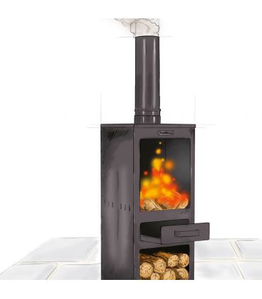 Poêle à bois d'extérieur ROSA, avec rangement pour bois, acier naturel, CookKing, 111485