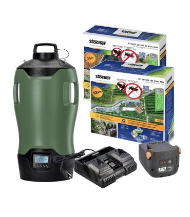Pack nébuliseur anti-moustique e-25 ml 21V + Kit Geyser 125m de tuyau + Batterie 2,6Ah + Chargeur rapide 21V STOCKER PA