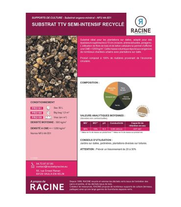 Substrat TTV semi intensif recyclé sac de 50 litres PRO161