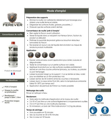 Convertisseur de rouille 0,5L longue durée, séchage rapide - FEREVER CV01 
