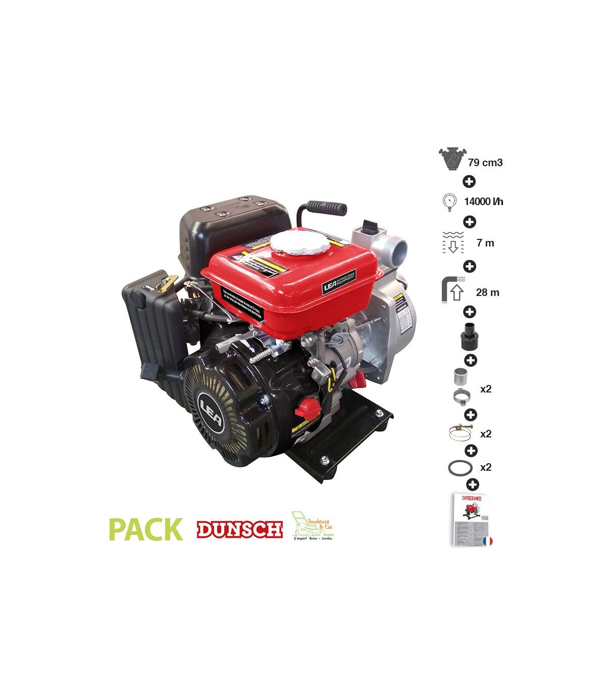 Pack Motopompe Thermique 4T 196cc 30 m³/h STEINER + Tuyau de