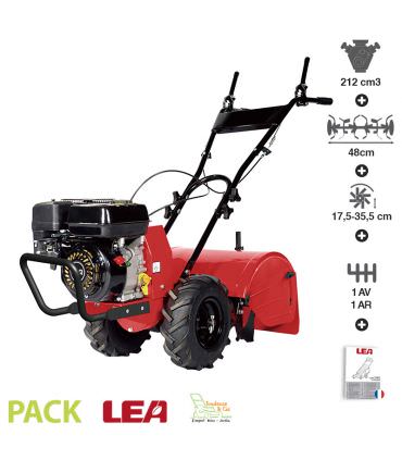 Motoculteur à fraise arrière moteur 7 Cv 212cc travail 48cm vitesse 1AV 1AR LEA 42212