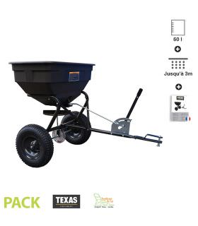 Epandeur sur roues pour tracteur tondeuse bac 60 litres projection 3m Texas