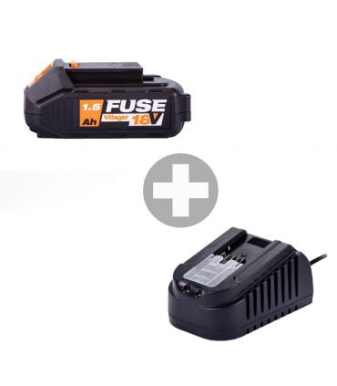 Batterie Lithium ion 18 volts 1,5Ah avec chargeur 1.65A Villager Fuse